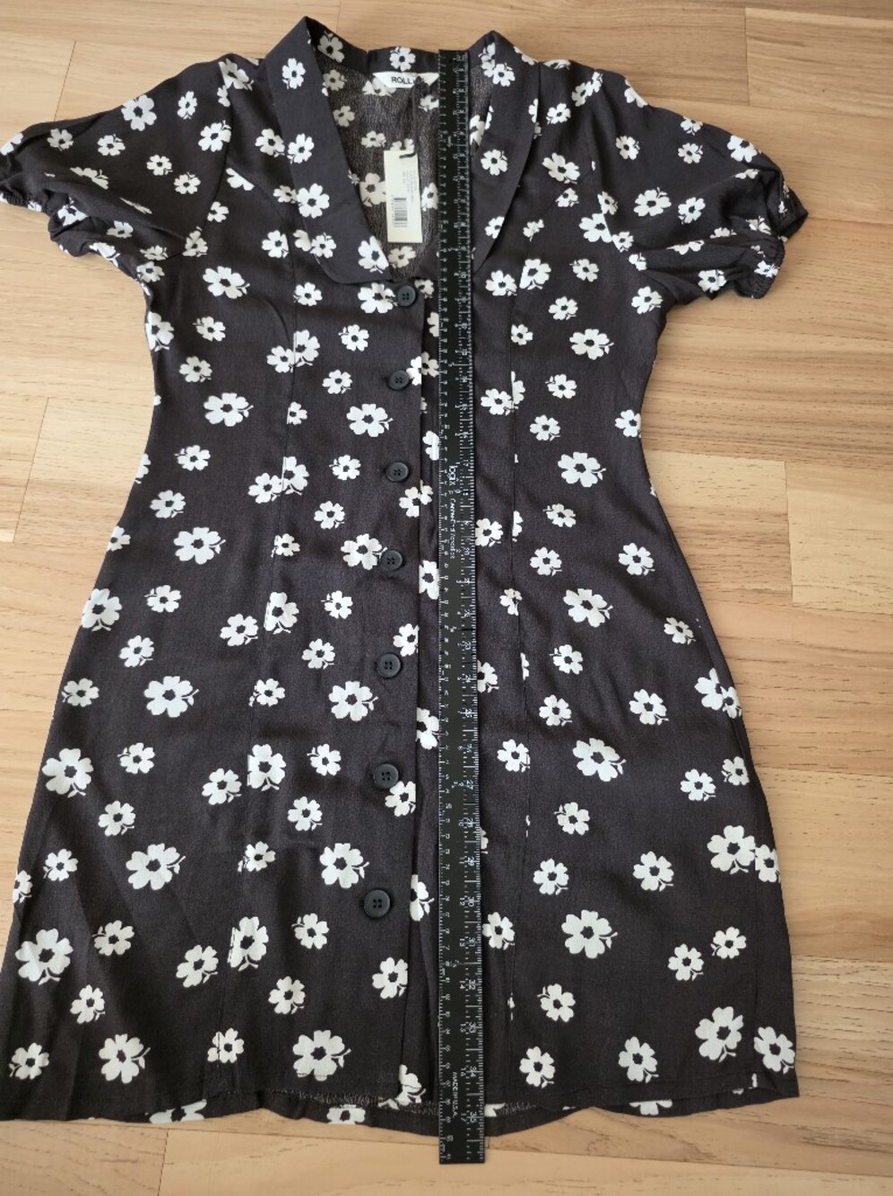 Rolla's Folk Susie Black Floral Button-Front Mini Dress Size M - Picture 15 of 16